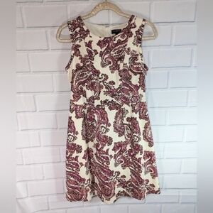 Limited White/Pink Paisley Textured  A-Line Dress